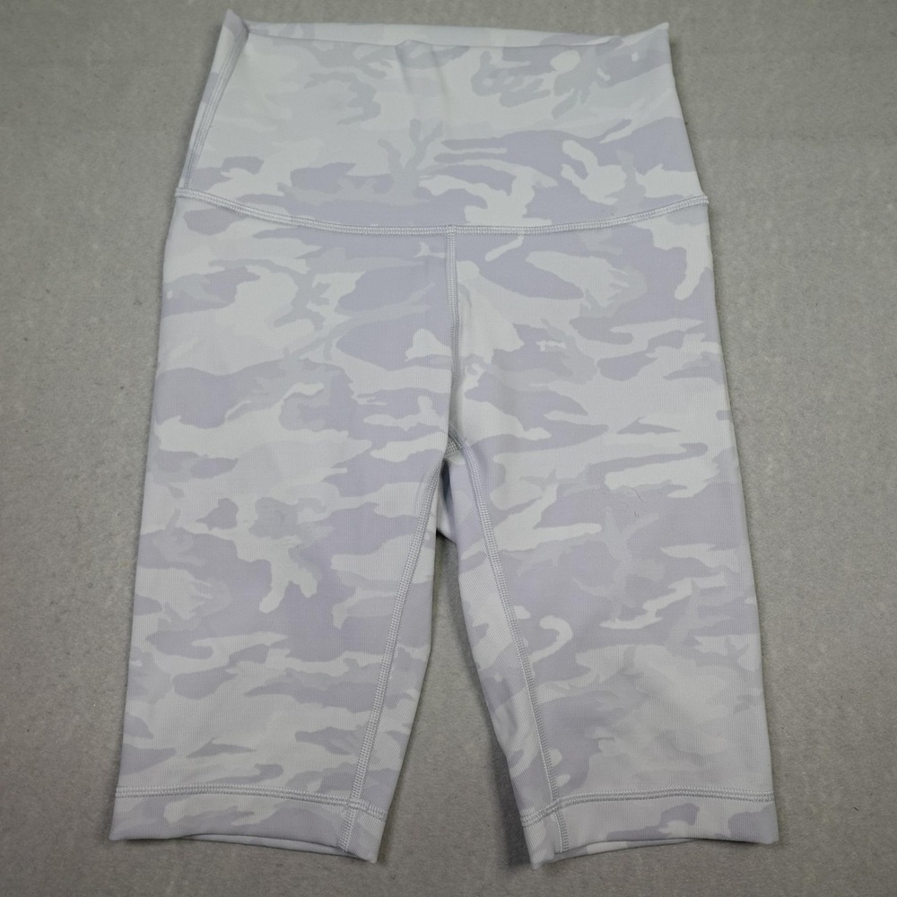 Lululemon Shorts Womens 4 High Rise Biker Camo Print Gray White Athletic Yoga